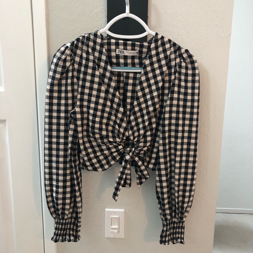 Zara Black and White Gingham Top